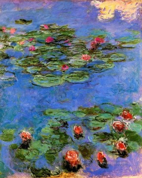  Lilies Painting - Red Water Lilies Claude Monet Impressionism Flowers